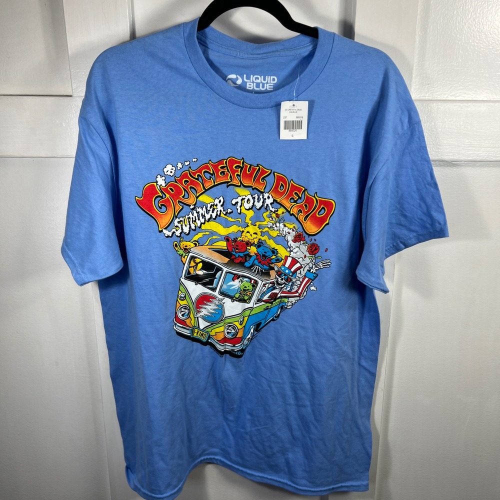 Liquid Blue Grateful Dead Summer Tour Van Blue Graphic T-Shirt Mens Large New